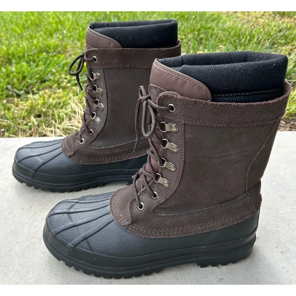 Totes Men's Boots Size 9 Medium brown Leather Insulated Winter Duck Snowking